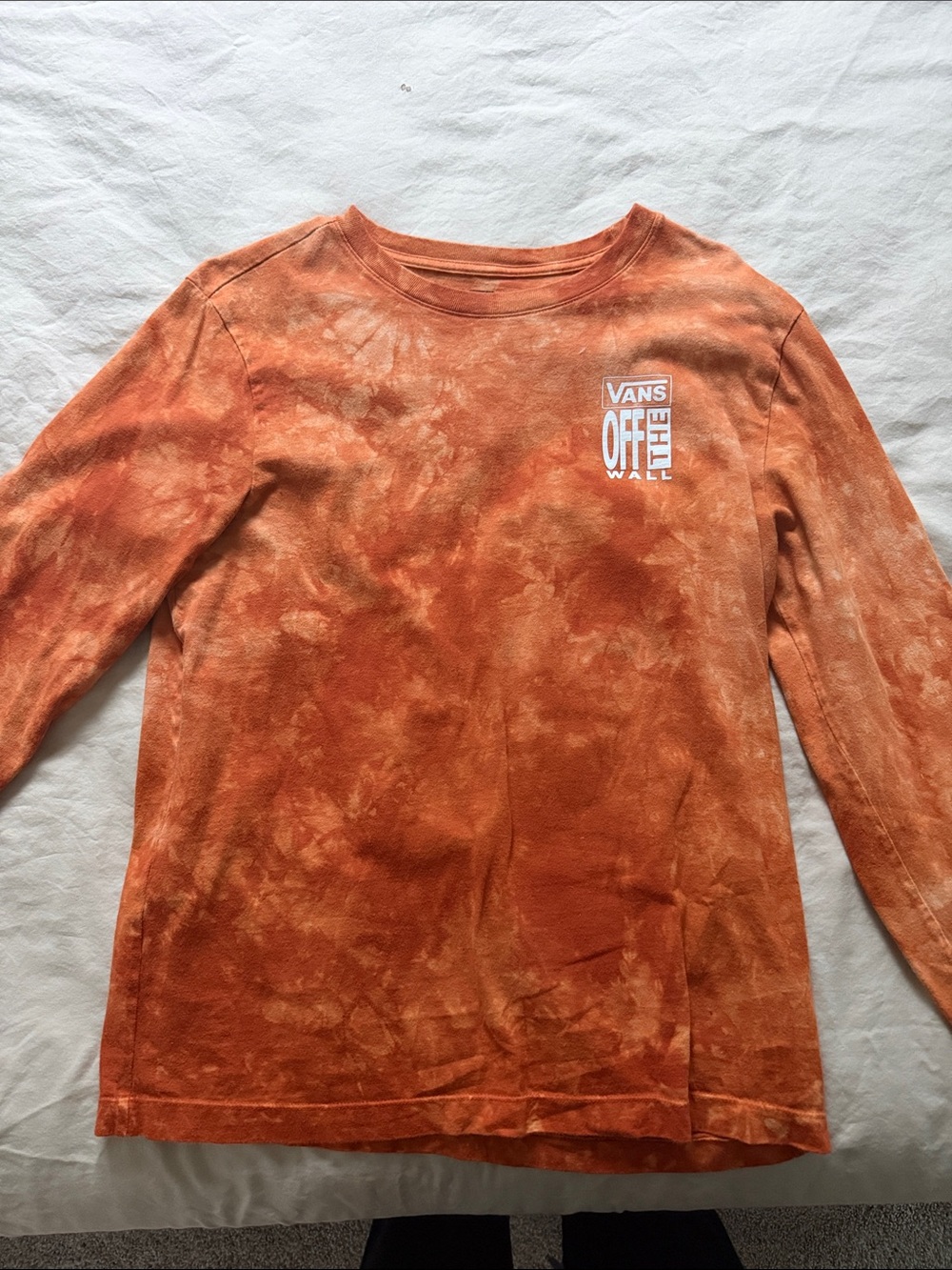 Vans Women Orange Tie-Dye Long Sleeve Tee with Off The Wall Logo